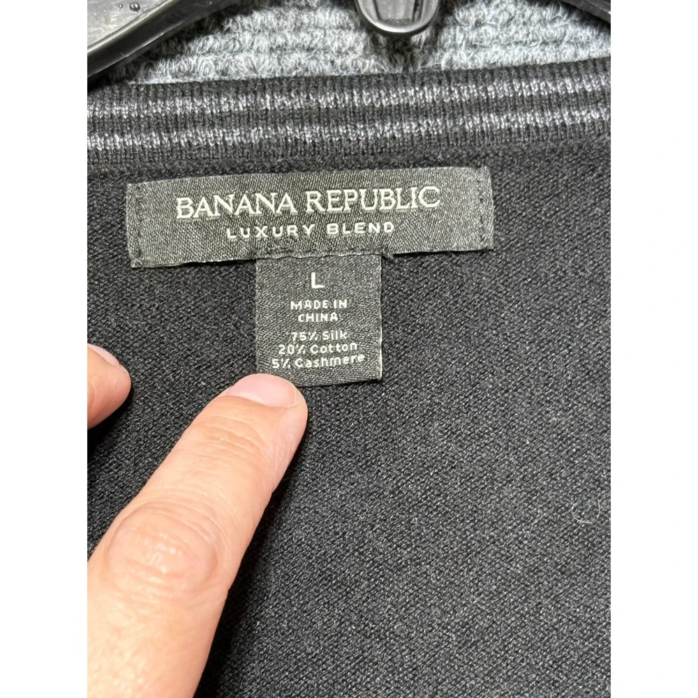 Banana Republic Sweater Mens Large Black Excellent‎ Silk Cotton Cashmere V-Neck